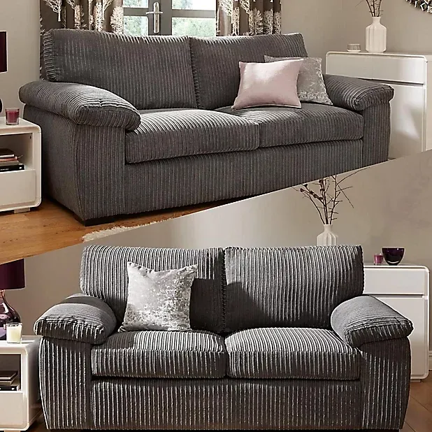 Delta Jumbo Cord Fabric Sofa, 3+2 Grey
