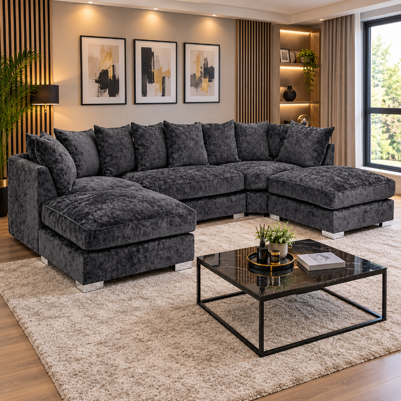 Bishop Alaska Coal U Shape Scatter Back Sofa UK