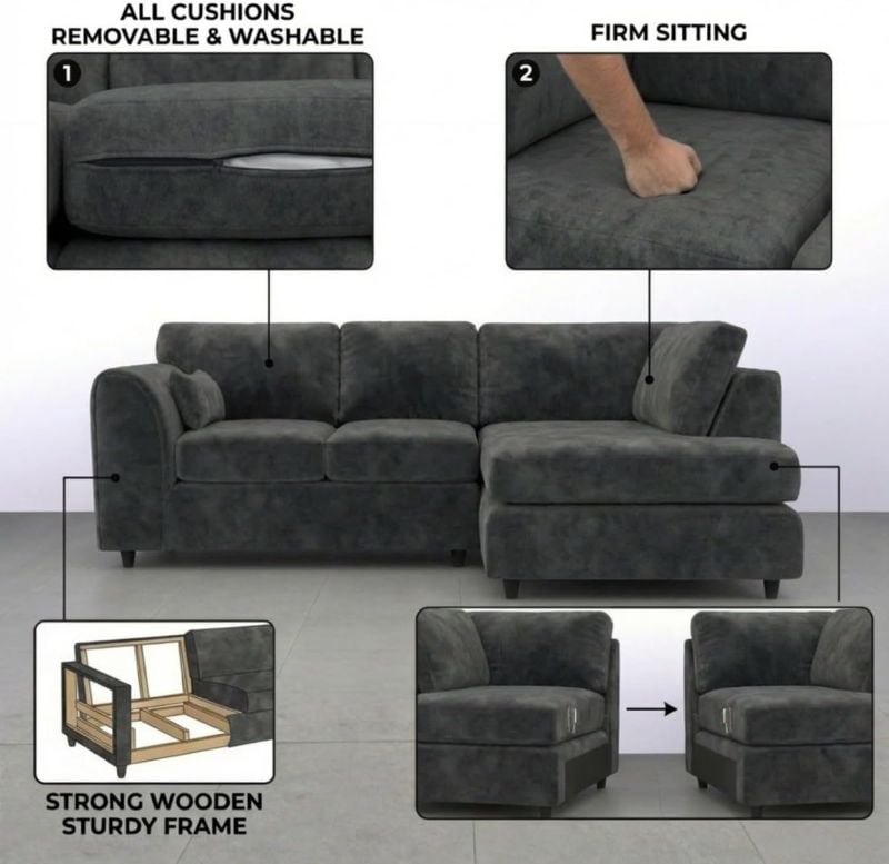 Dylan Right Hand Facing Couch for Living Room (Dark Grey)