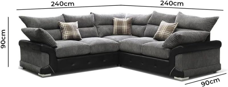 Logan Corner Sofa | 2C2 Leather & Fabric | Jumbo Cord 5 Seater | High Back Curved Arm Modern Settee for Living Room