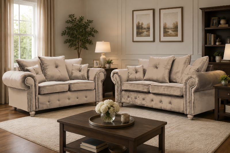 Plush Velvet Ashwin 3+2 Seater Sofa Set Mink