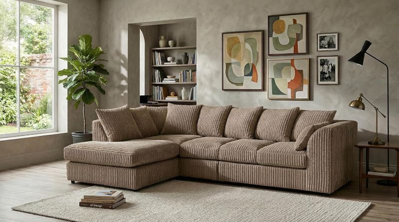 Upholstered L Shaped Scatter Back Seated Couch for Living Room (Mink, 5 Seater, LHC)