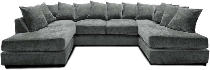 Luxury U-Shaped Chenille Sofa 6 Seater Grey Modular Corner Sofa