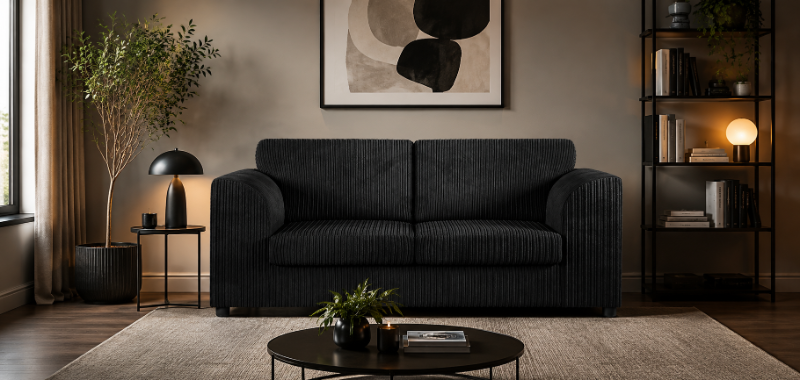 Jumbo Cord (High Back) 3 Seater Sofa Black