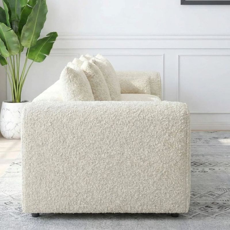 Boucle Fabric 3 Seater Scatterback Sofa - Ivory