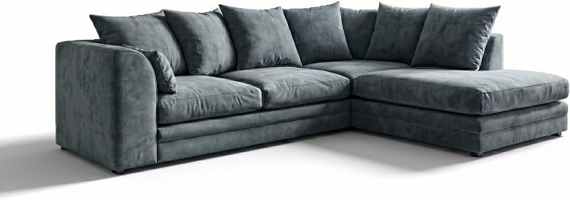 Grey & Beige L-Shape Corner Sofa | 4 Seater Modular 2pc Suite | Casper Fabric Curved Arm Settee (Right Hand)