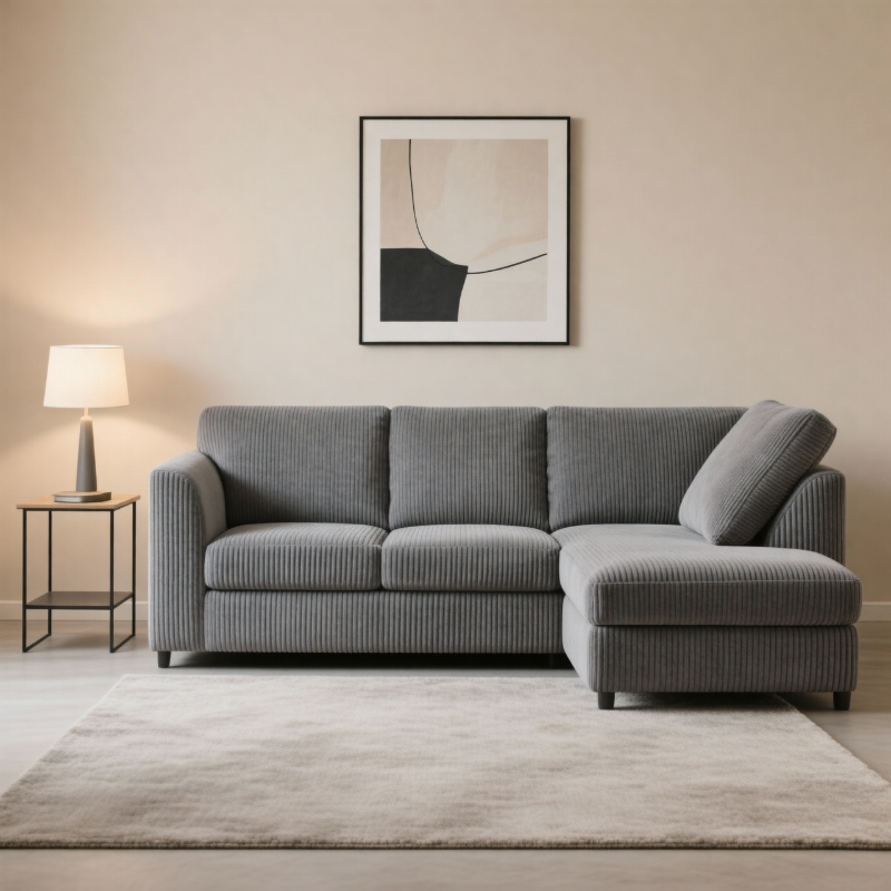 Dylan Jumbo cord Full Back Corner sofa (Grey, Right Hand Corner)