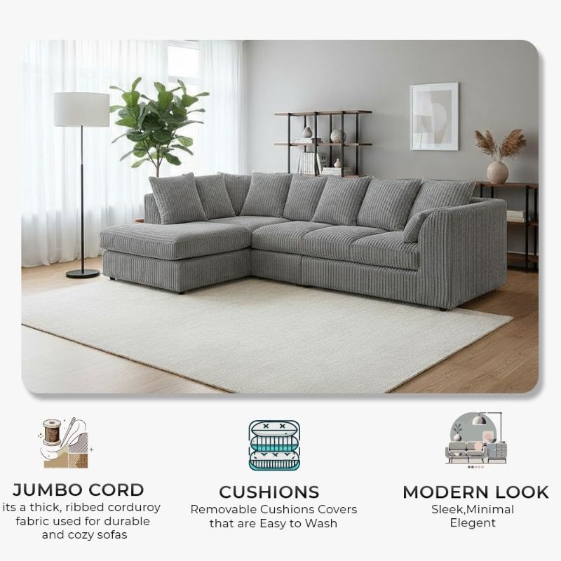 Scatter Back Cushions | Deep Foam Seats for Living Room (Grey, Left Hand Corner)