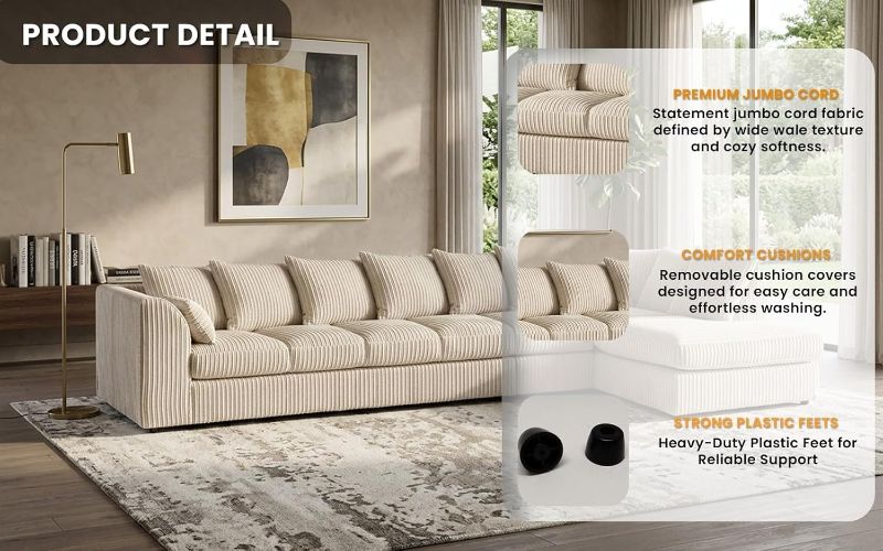 Modular 7 Settee Suites for Living Room (Cream, 7 Seater RH)