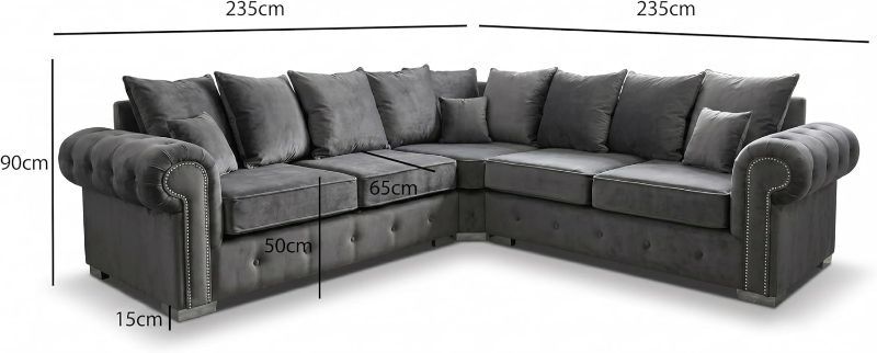 Grey Chesterfield Corner Sofa Set | Ashwin 5 Seater 2C2 | Soft Plush Velvet Sectional Couch | Button Tufted Scatter Back Sofa for Living Room (Grey)