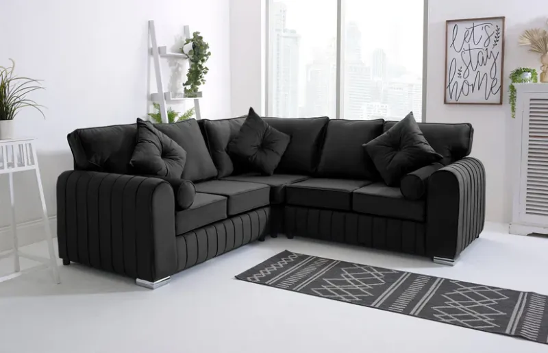 Lilly 2C2 Black Fabric Corner Sofa with High Back Design