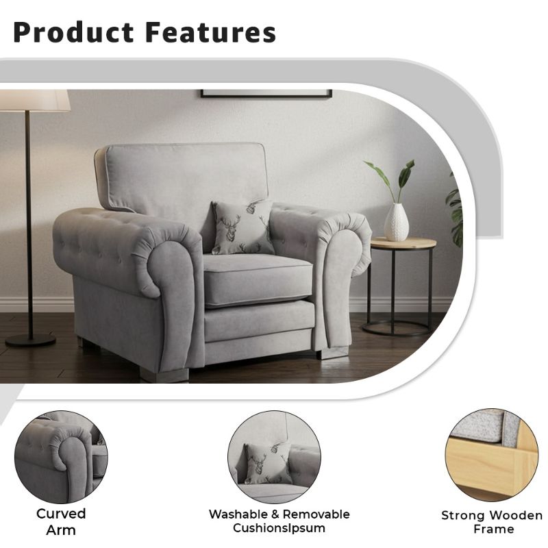 Verona Armchair in Grey – Stylish & Comfortable Living Room Chair