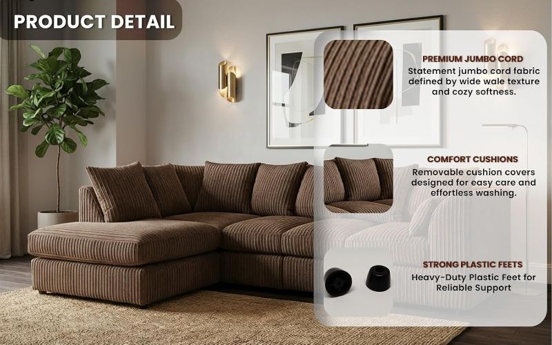 Scatter Back Cushions | Deep Foam Seats for Living Room (Brwon, Left Hand Corner)