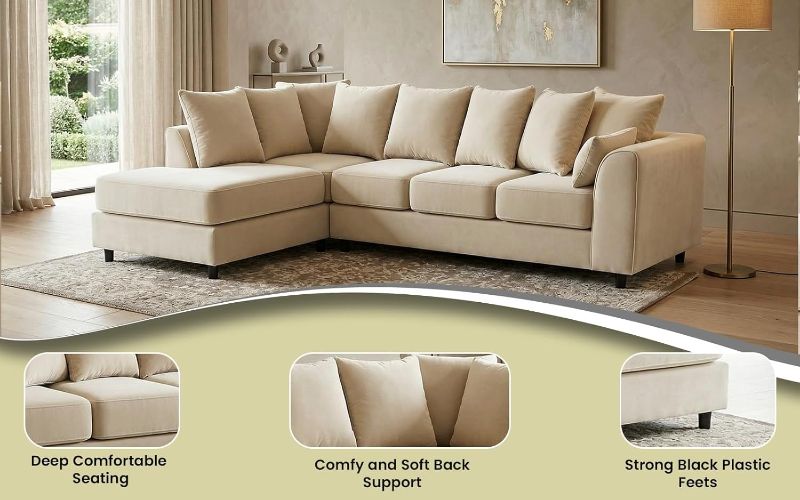 Upholstered 5 Settee Scatter Back Suites for Living Room (Cream, LH 5 Seater)