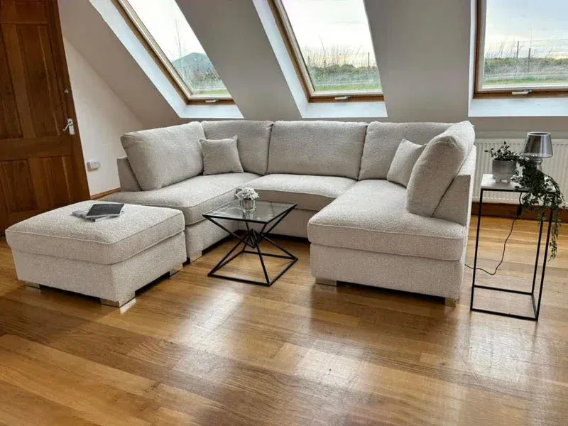 Cinema Sofa U -Shape Sofa Grey Boucle Teddy Fabric L-Shape Corner Sofa