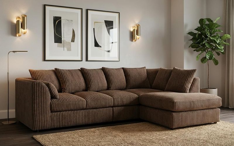 Right Hand Chaise Lounge | Scatter Back Cushions | Deep Foam Seats for Living Room (Brwon, Right Hand Corner)