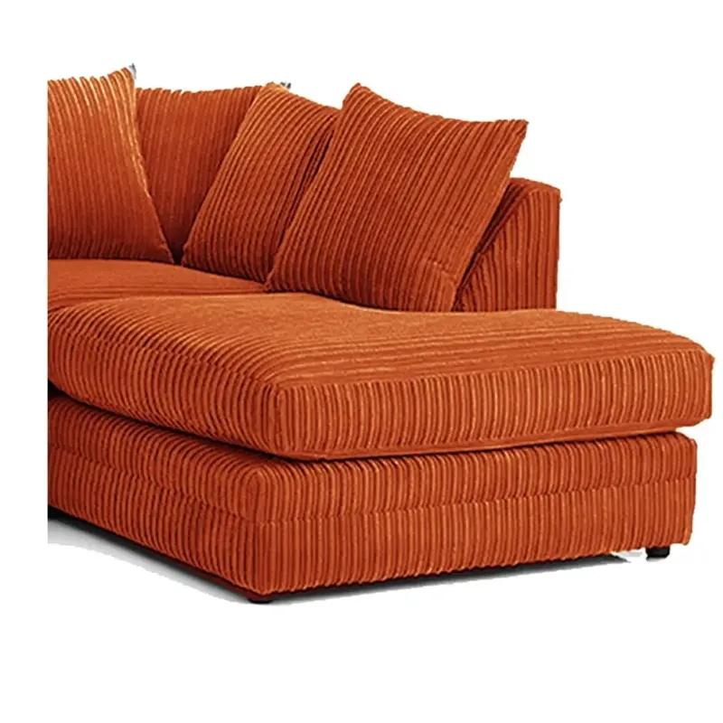 L Shape Jumbo Cord 4 Seater Orange Corner Sofa - Right Side