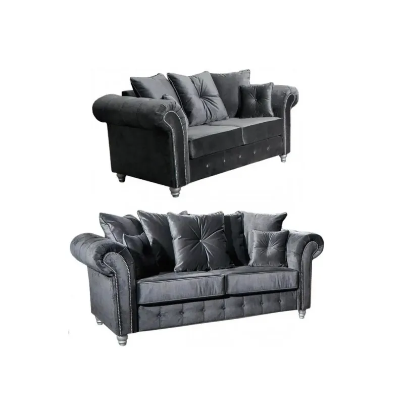 (3+2 Seater) Raven Plush 3 and 2 Seater sofa Button Arms