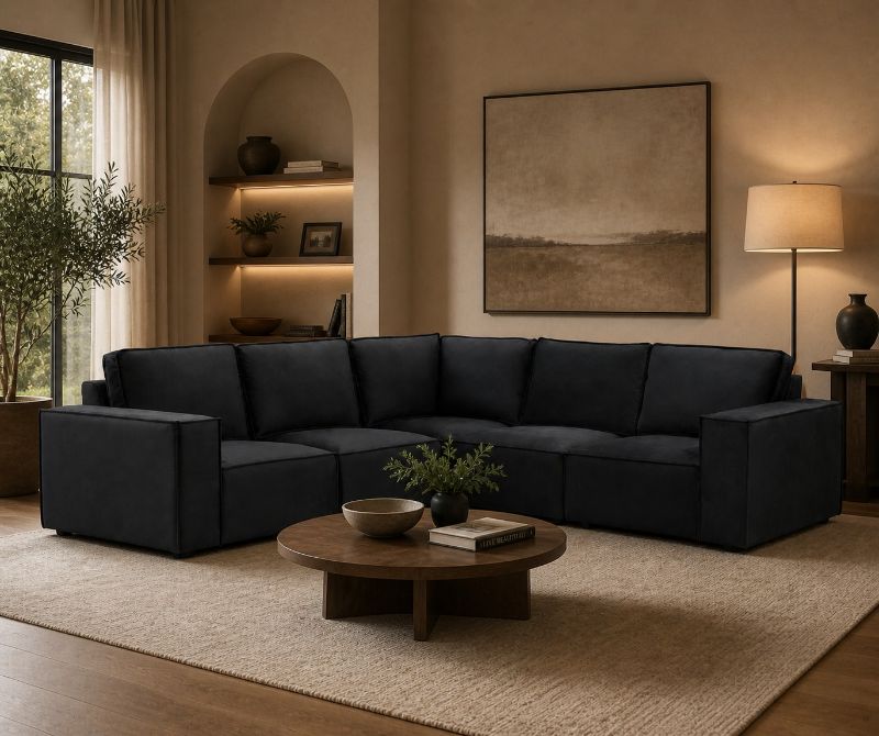 Sloane 2C2 High Back Plush Velvet Corner Sofa – Luxury Deep-Seated Comfort Suite