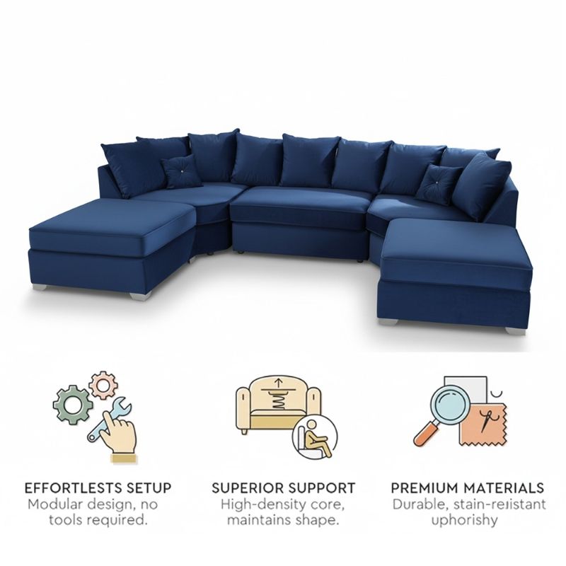 Bishop U Shape Corner Sofa with Scatter Back Cushions – Modern Large Settee