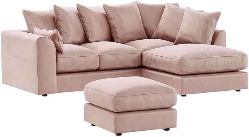 Pink Plush Velvet Corner Sofa – Scatter Back L Shape | Left & Right Hand UK