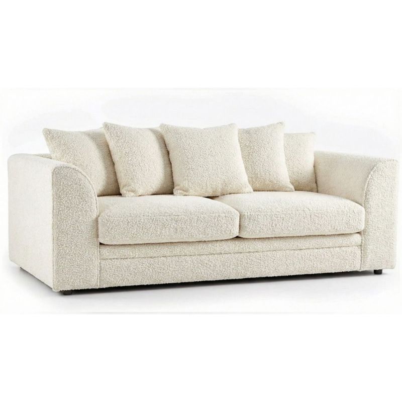 Boucle Fabric 3 Seater Scatterback Sofa - Ivory