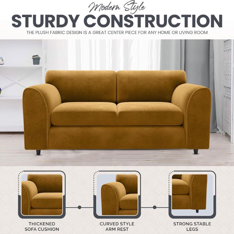 DELANO Plush Velvet 3 Seater Fullback Sofa - Mustard