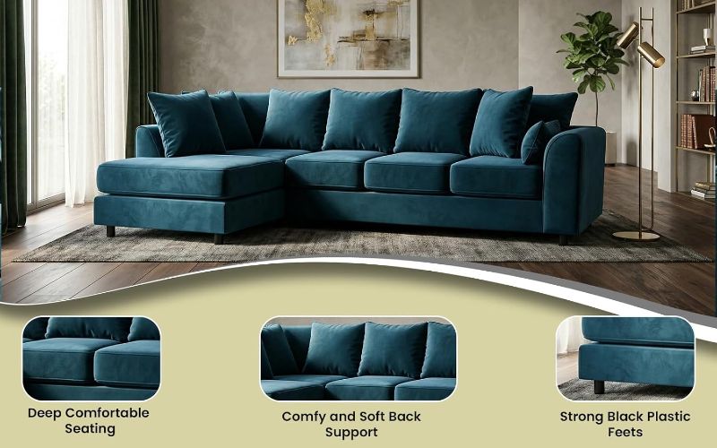 Upholstered 5 Settee Scatter Back Suites for Living Room (Blue, LH 5 Seater)