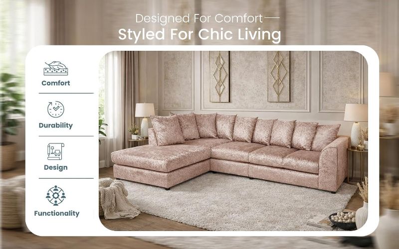 Sectional Settee for Living Room Lounge Indoor (Mink, Left hand XL Corner)