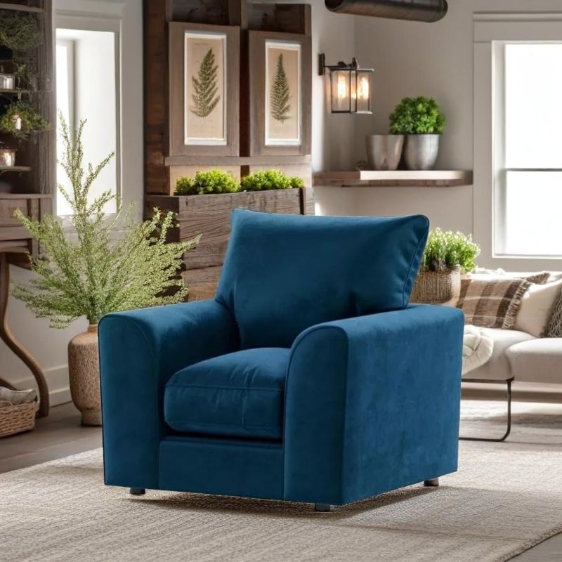 Blue Plush Velvet Armchair – Luxurious, Soft & Stylish Accent Chair for Any Living Room