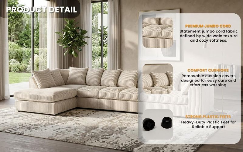 Modular 7 Settee Suites for Living Room (Cream, 7 Seater LH)