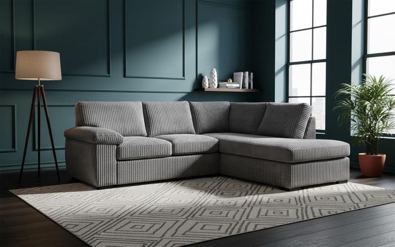 Delta Corner Sofa | 4 Seater L-Shape | Jumbo Cord Fabric | Standard Back Chaise Couch