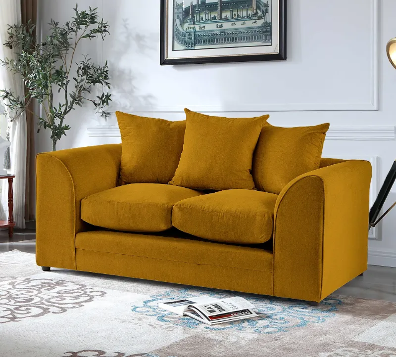 Modern Plush Velvet 2 Seater Sofa (Mustard)