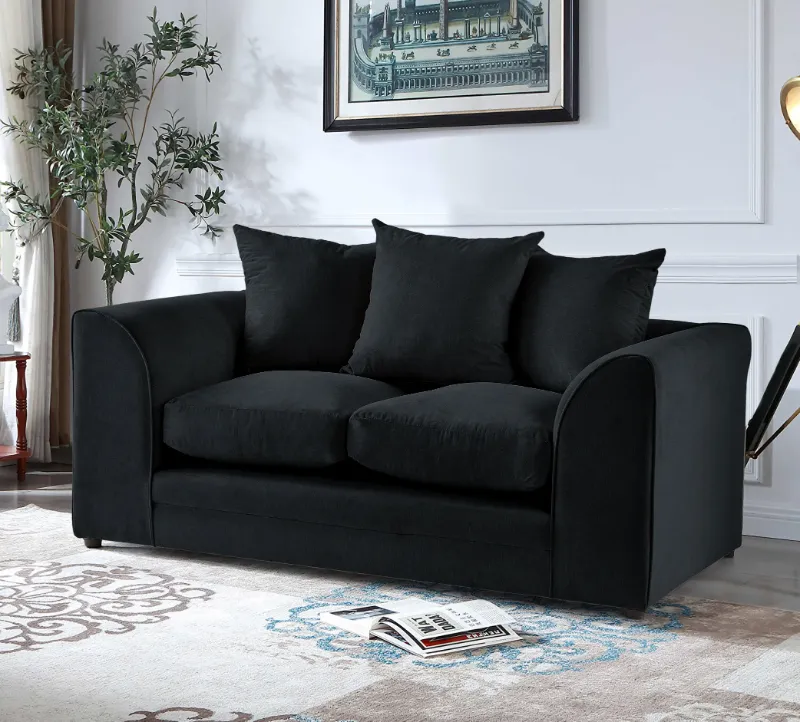 Modern Plush Velvet 2 Seater Sofa (Black)