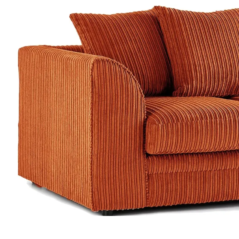 L Shape Jumbo Cord 4 Seater Orange Corner Sofa - Right Side