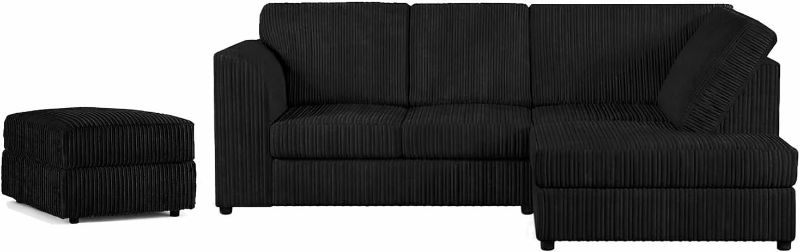 Grey & Black Jumbo Cord 4 Seater Corner Sofa – High Back L Shape | Right Hand UK
