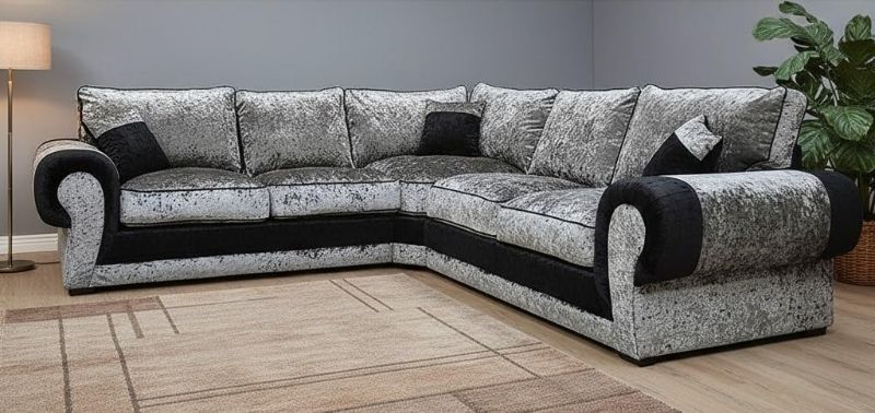 🛋️ Grey Plush Velvet 5 Seater 2C2 Corner Sofa with Footstool