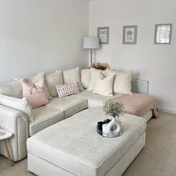 Chiswick Chenille 4 Seater Fabric Corner Sofa in Cream with Footstool – Left or Right Hand Facing