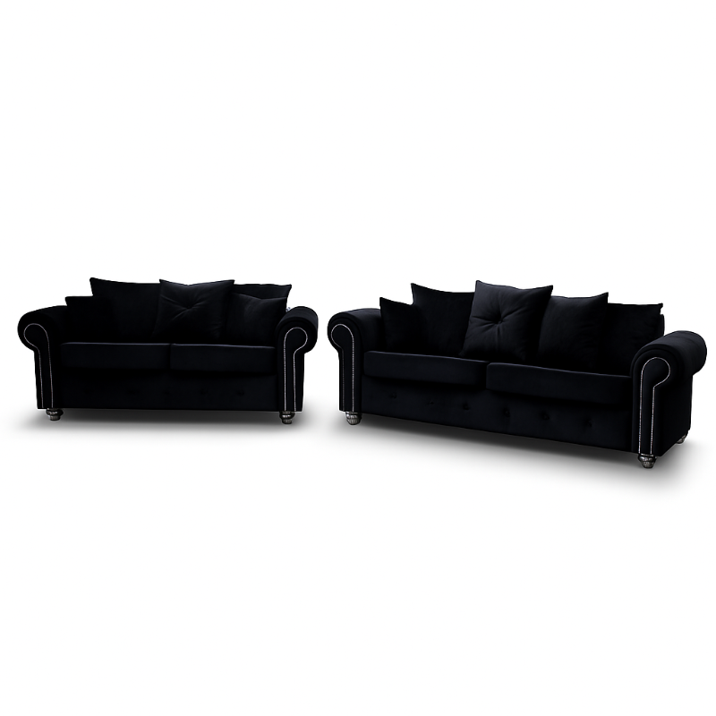 Plush Velvet Ashwin 3+2 Seater Sofa Set Black