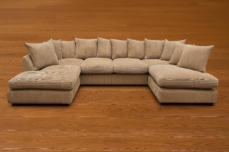 ✨ Jumbo Cord U-Shaped Sofa – Cream Scatter Back ✨