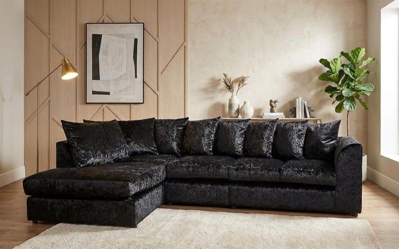Sectional Settee for Living Room Lounge Indoor (Black, Left hand XL Corner)