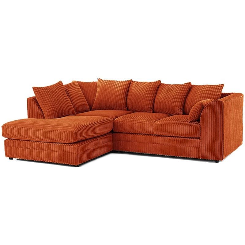 L Shape Jumbo Cord 4 Seater Orange Corner Sofa - Left Side