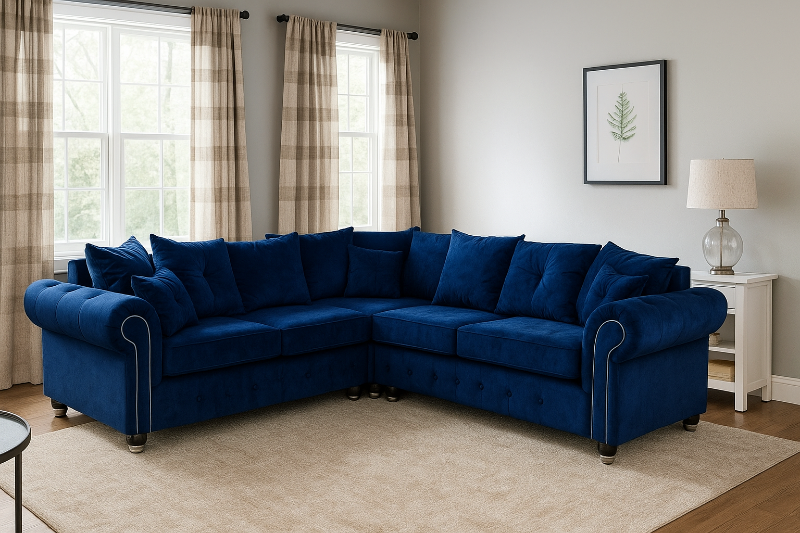 Ahwin Blue 2C2 Corner Sofa with Scatter Back Cushions – Modern Settee