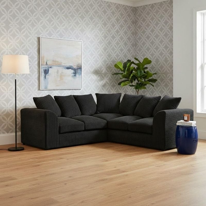 Luxury Jumbo Cord 5 Seater Corner Sofa – 2C2 L Shape Sofa with Scatter Back Cushions