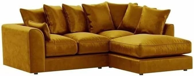 4 Seater Corner Sofa Set – Plush Velvet Gold Mustard L-Shape Couch with Swivel Cuddle Chair (Right Hand)