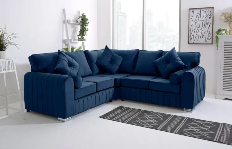Lilly Luxury Blue Corner Sofa – 2C2 Design with High Back Cushions