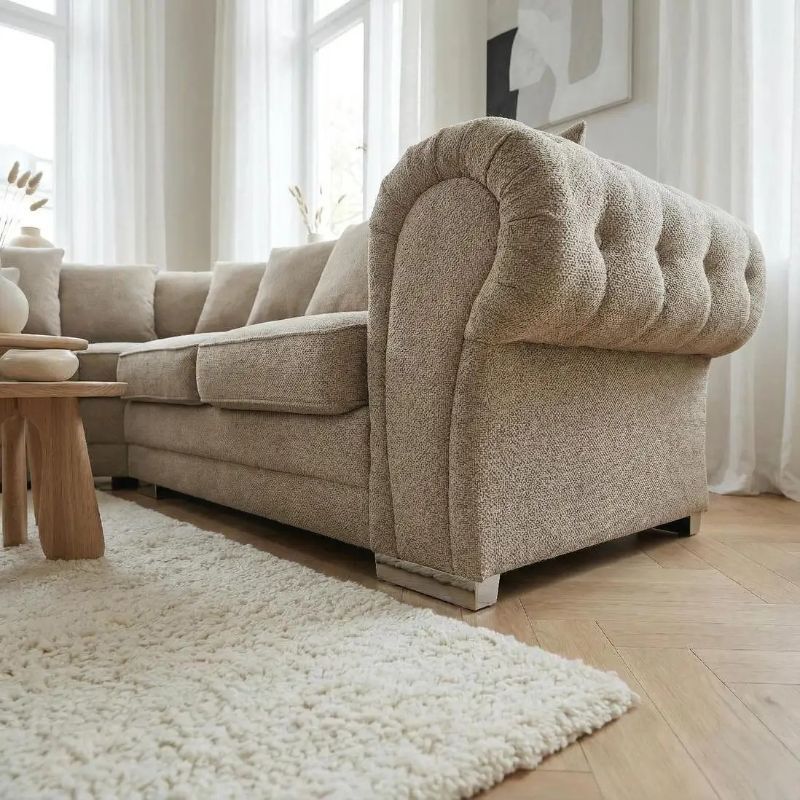 Verona Linen Corner Sofa with Button linen-style chenille upholstery