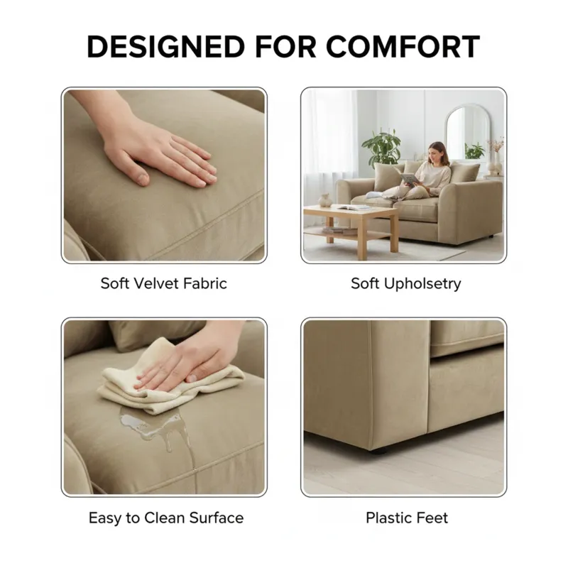 2 Seater Velvet Sofa (Beige)