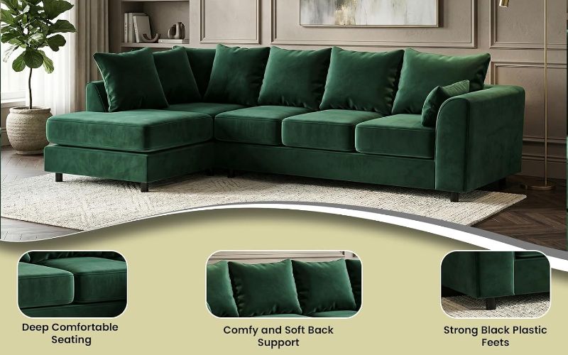 Upholstered 5 Settee Scatter Back Suites for Living Room (Green, LH 5 Seater)