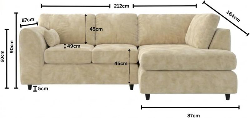 L Shaped Sofa with Plush Velvet Fabric Beige